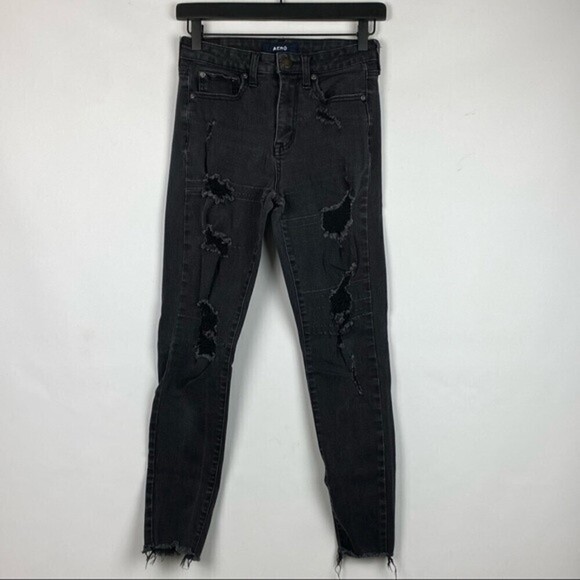 Aero High-Rise Jeans Womens Faded Black Size 4 Stretch Denim Distressed Pants - Picture 2 of 10